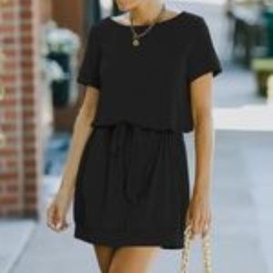 Waist Tie Solid Tee Shirt Dress
